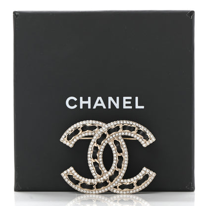 Chanel Lambskin Crystal CC Chain Brooch Black Gold 5 of 5