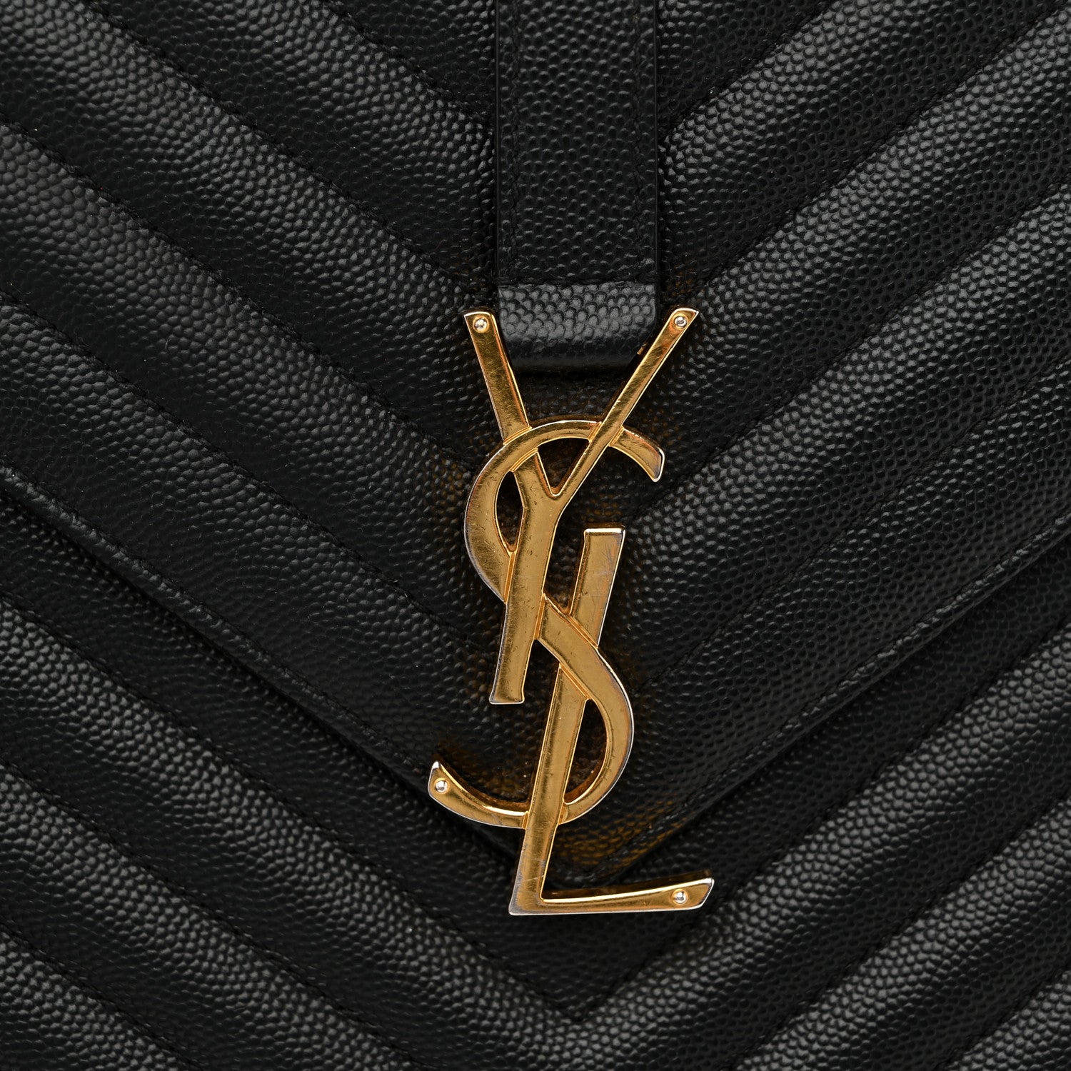Saint Laurent Grain De Poudre Matelasse Chevron Large Monogram Satchel Black 11 of 14