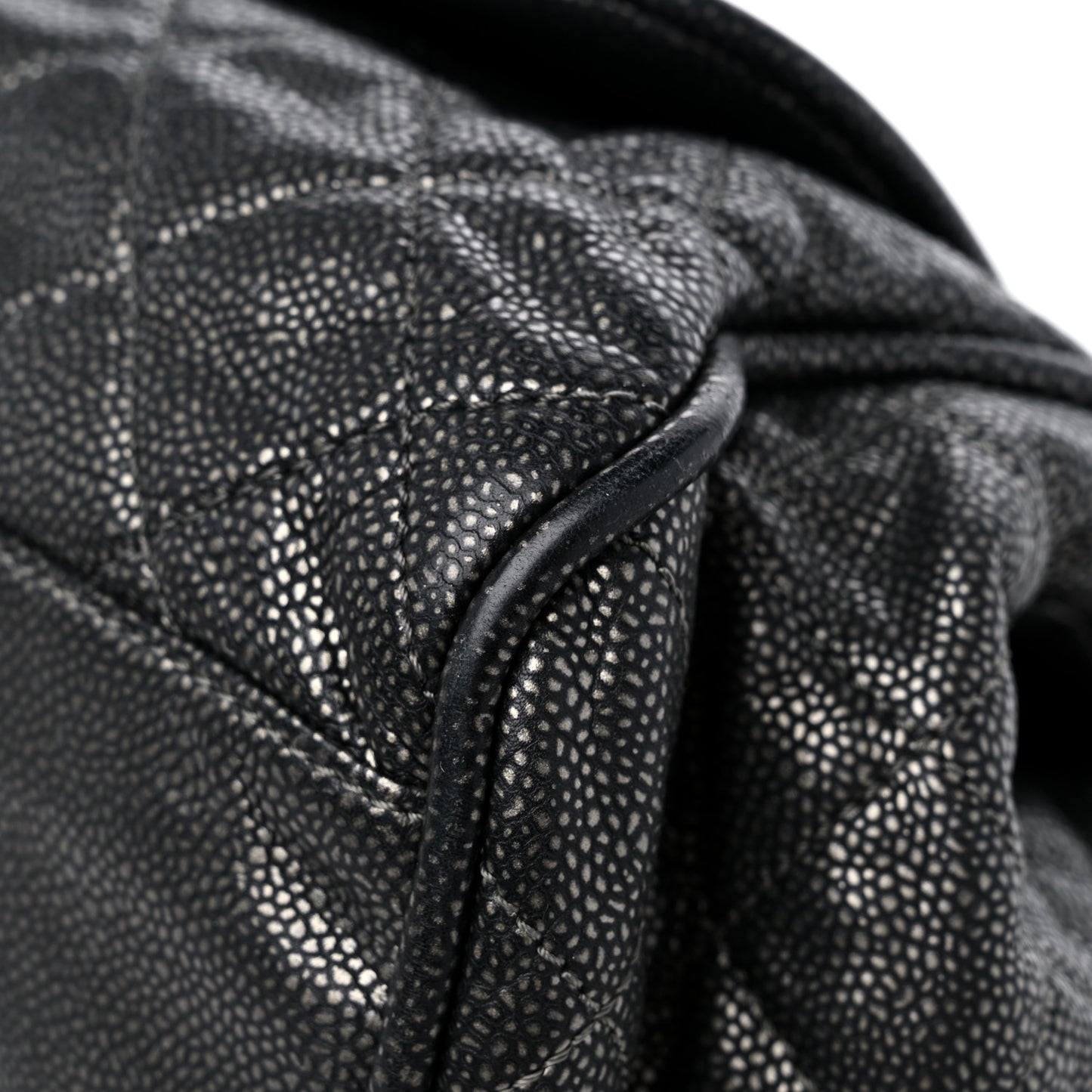 Metallic Caviar Quilted Timeless Accordion Flap Dark Silver