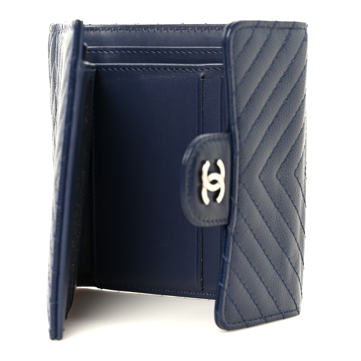 Chanel Caviar Chevron Quilted Compact Flap Wallet Navy 6 of 11