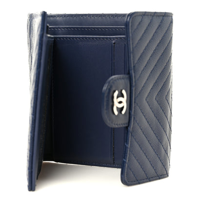 Chanel Caviar Chevron Quilted Compact Flap Wallet Navy 6 of 11