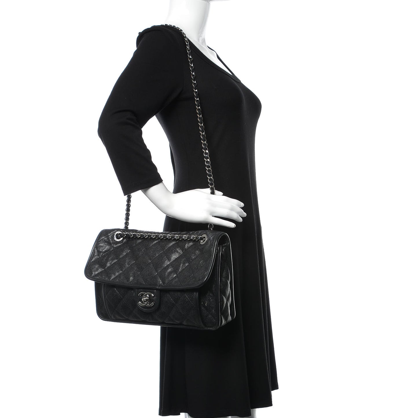 Caviar Quilted Large French Riviera Flap Black