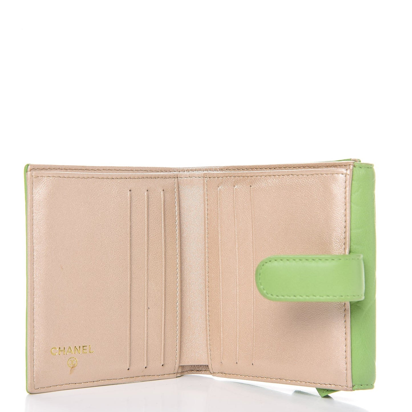 Lambskin Embossed Camellia French Wallet Light Green
