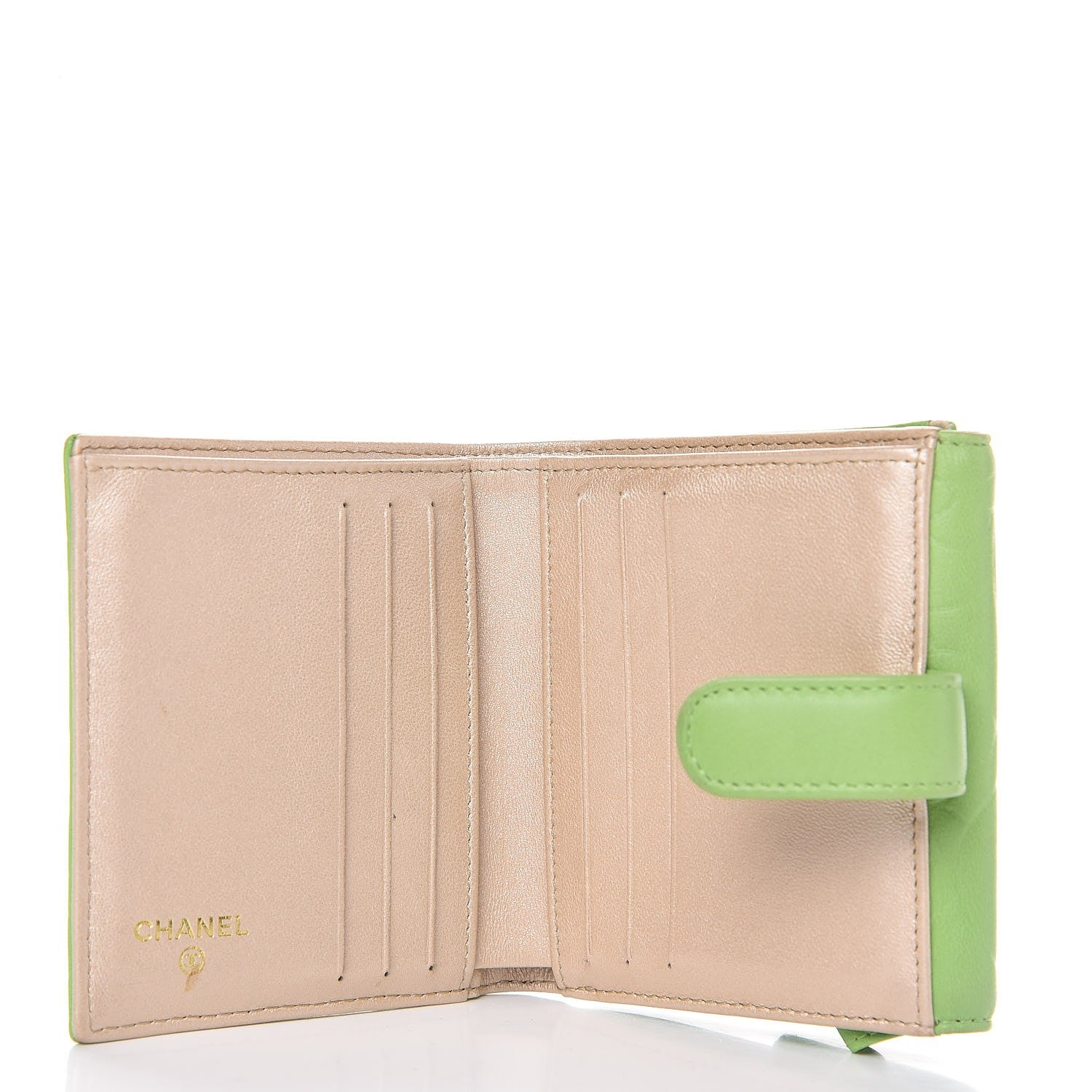 Chanel Lambskin Embossed Camellia French Wallet Light Green 5 of 9