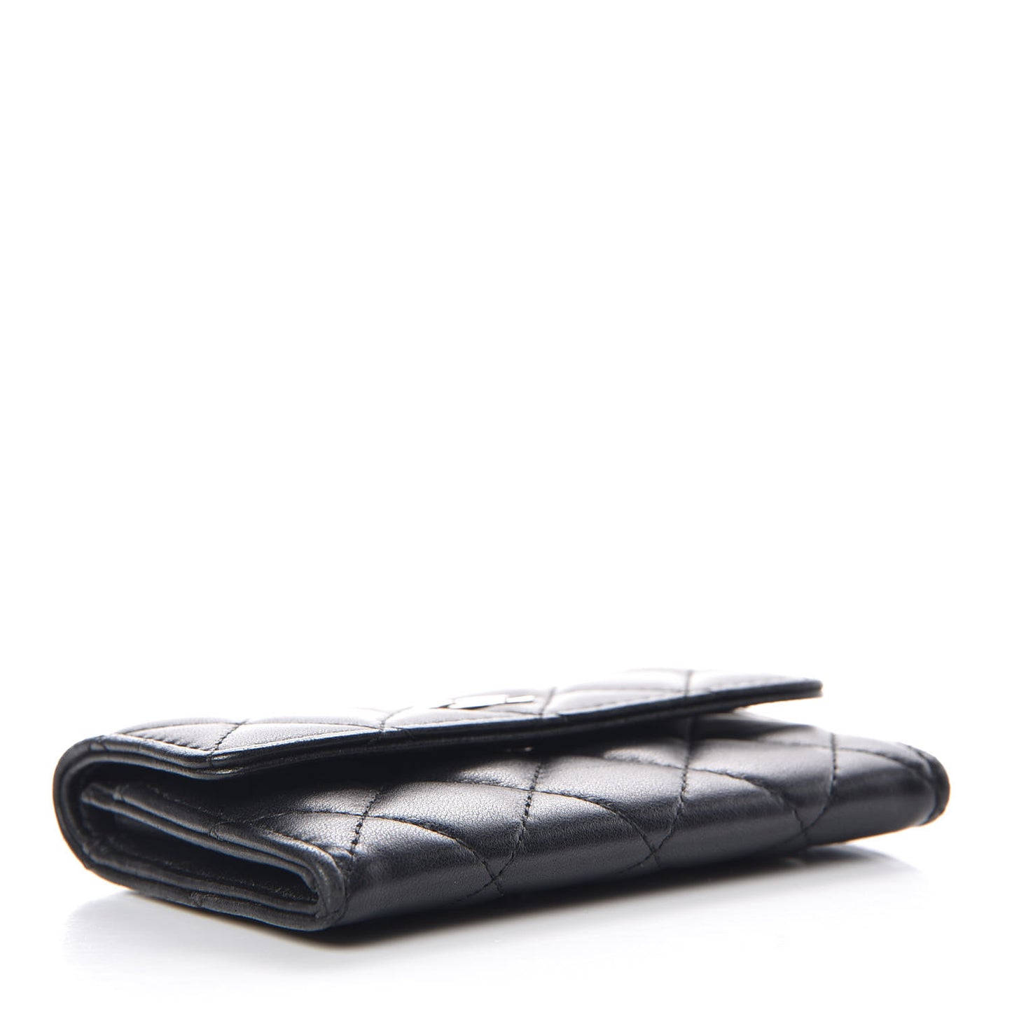 Lambskin Quilted Flap Card Holder Black