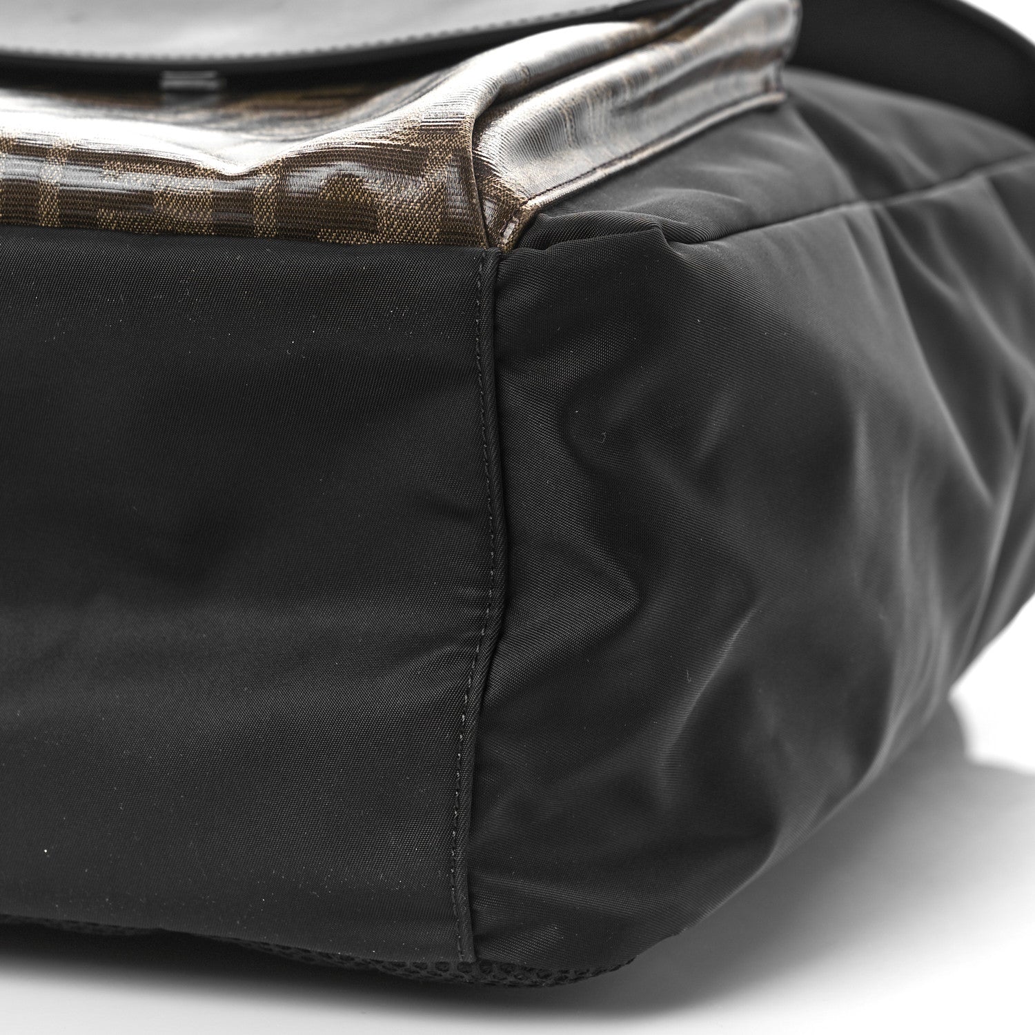 Fendi Nylon Glazed Fabric FF 1974 Stamp Patch Explorer Backpack Black Tobacco 8 of 8