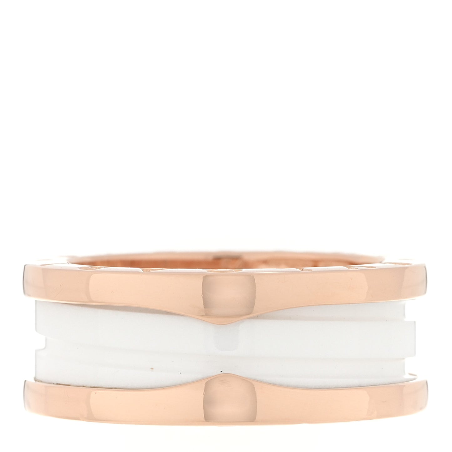18K Rose Gold White Ceramic B.Zero1 Two-Band Ring 54 6.75