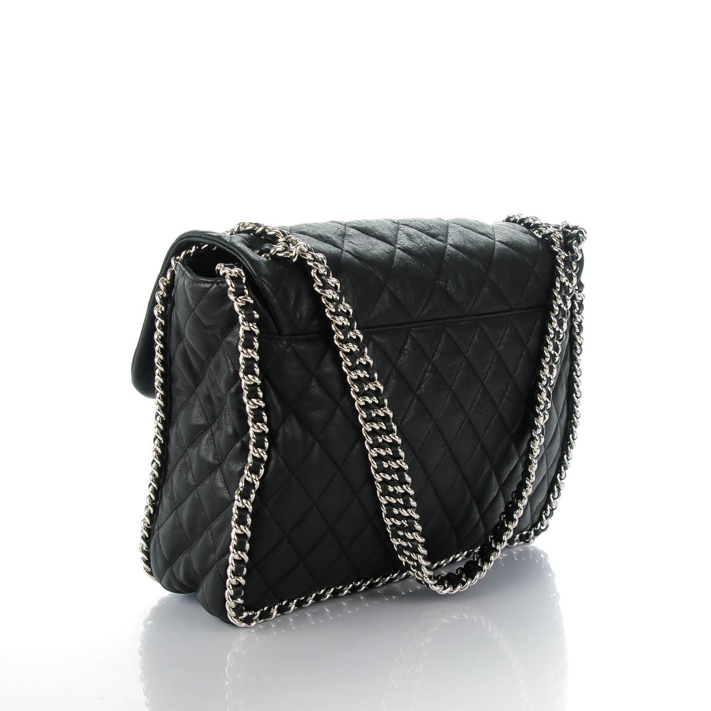 Washed Lambskin Quilted Maxi Chain Around Flap Black