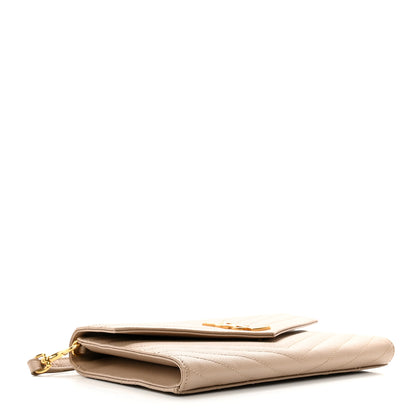 Saint Laurent Grain De Poudre Matelasse Chevron Monogram Envelope Clutch Dark Beige 4 of 8