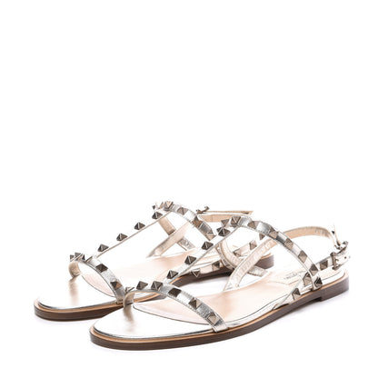 Valentino Garavani Metallic Nappa Rockstud T-Strap Slingback Flat Sandals 39.5 Skin 2 of 10