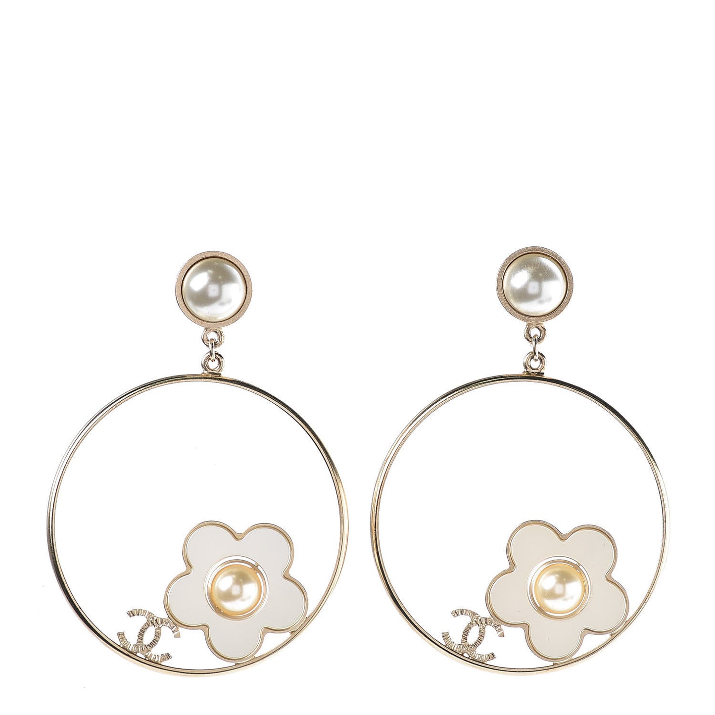 Pearl CC Camellia Hoop Earrings Gold