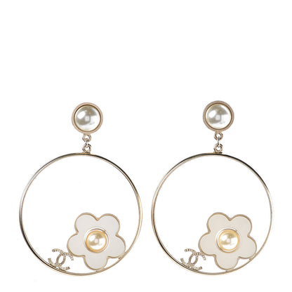 Chanel Pearl CC Camellia Hoop Earrings Gold 1 of 4
