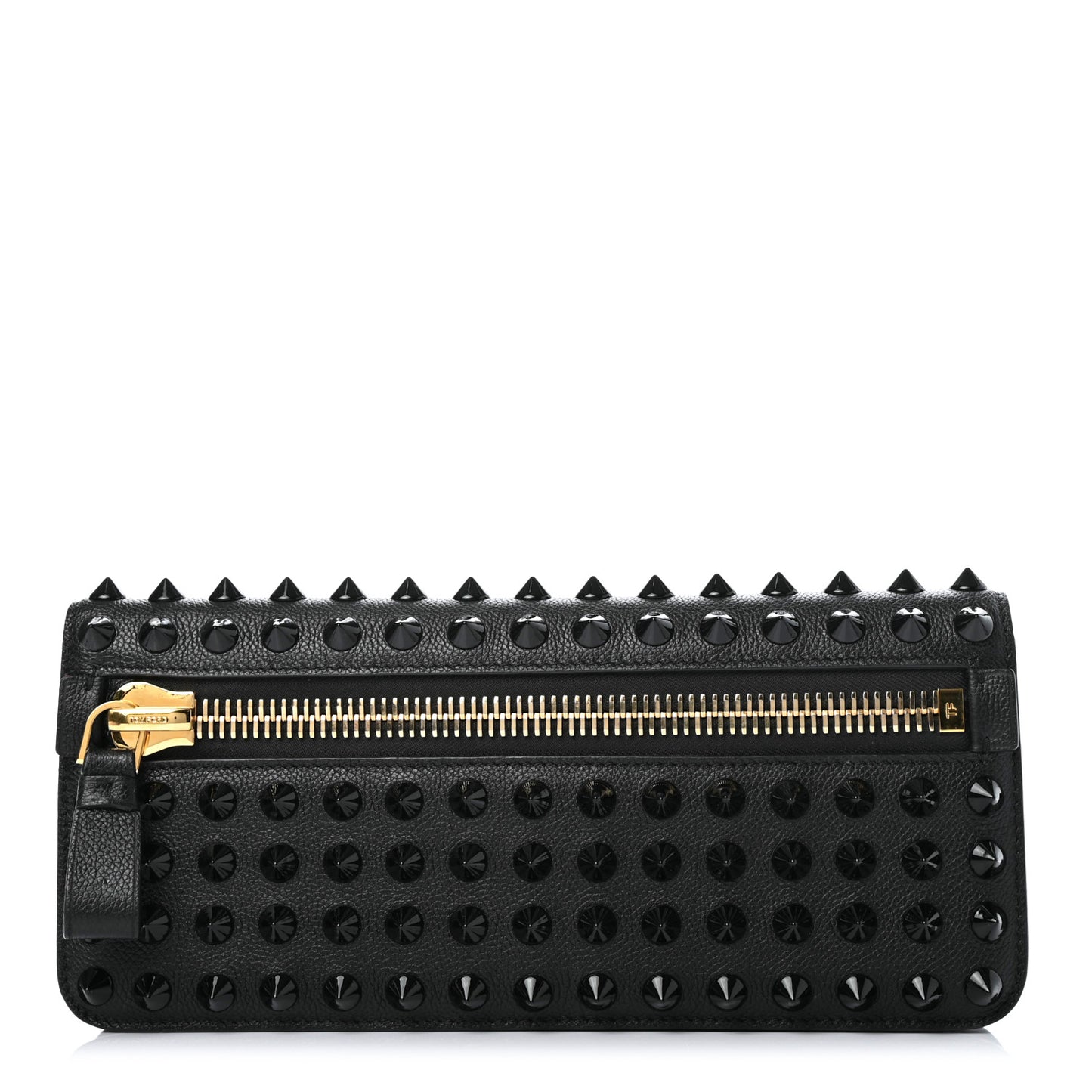Pebbled Calfskin Studded Jennifer Clutch Black