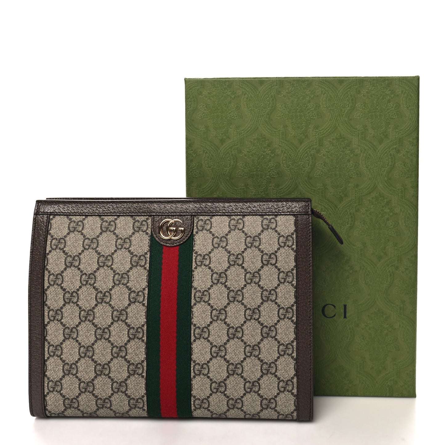 GG Supreme Monogram Web Ophidia Pouch Brown
