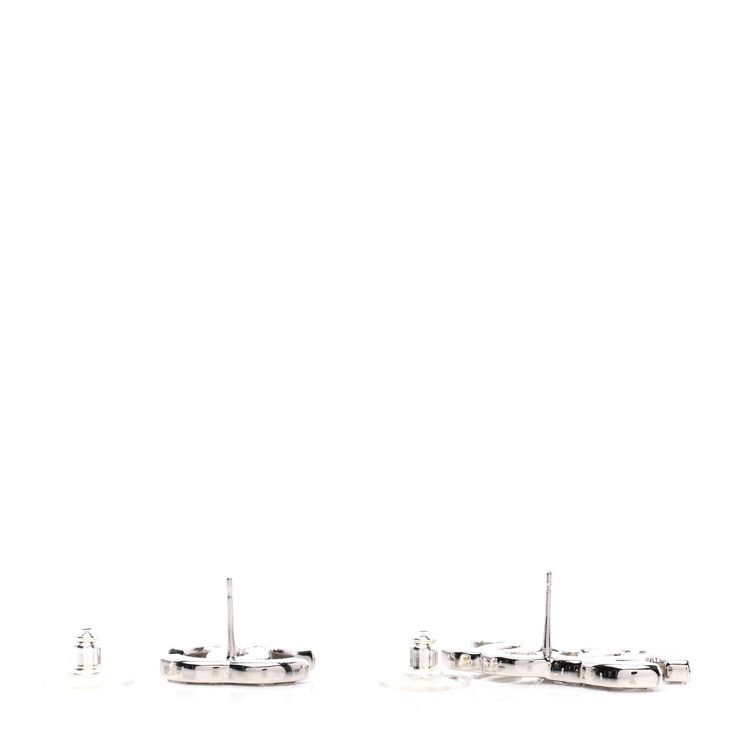 Chanel Baguette Crystal Double CC Earrings Silver 3 of 4