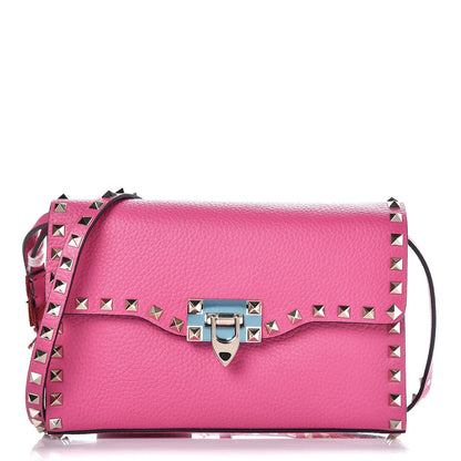 Valentino Garavani Pebbled Calfskin Medium Rockstud Flip Lock Crossbody Bag Pink Orchid 1 of 6