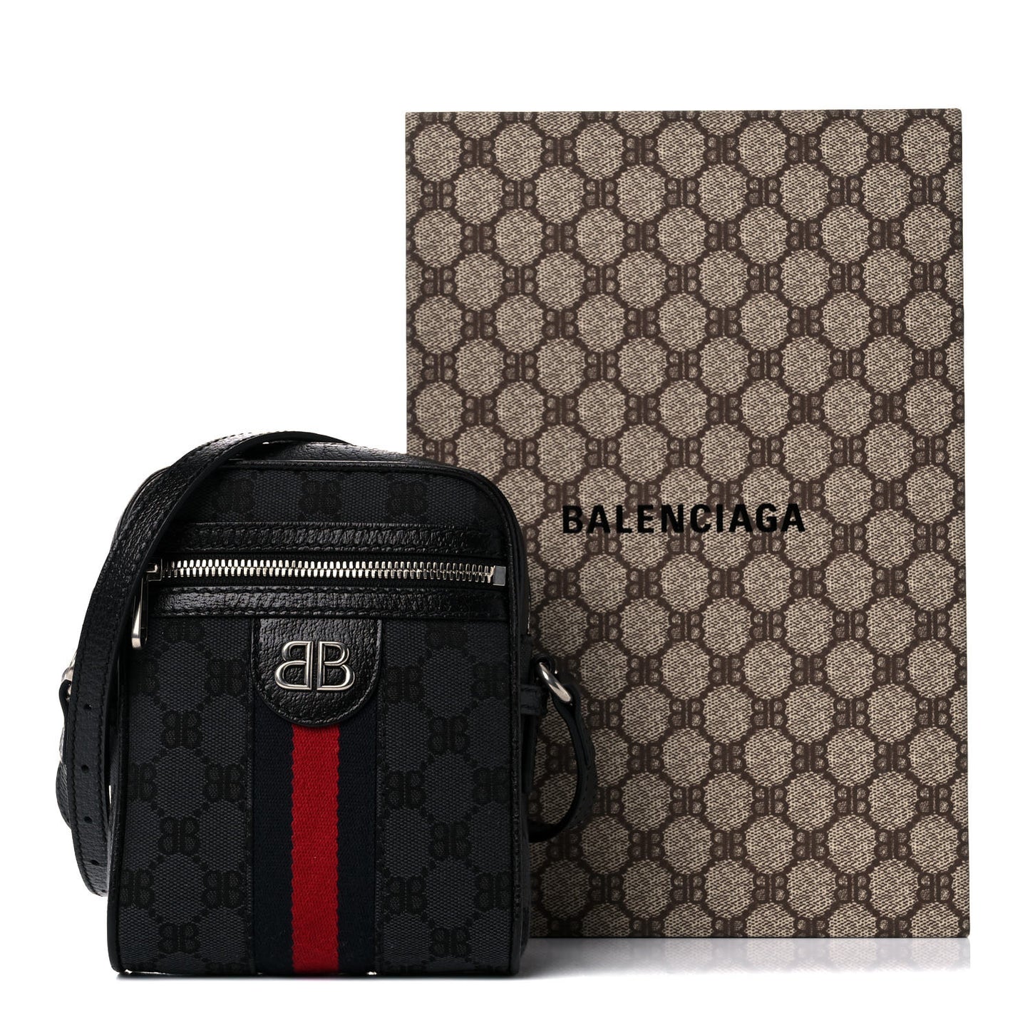 X BALENCIAGA BB Monogram Web Mini Ophidia Messenger Black