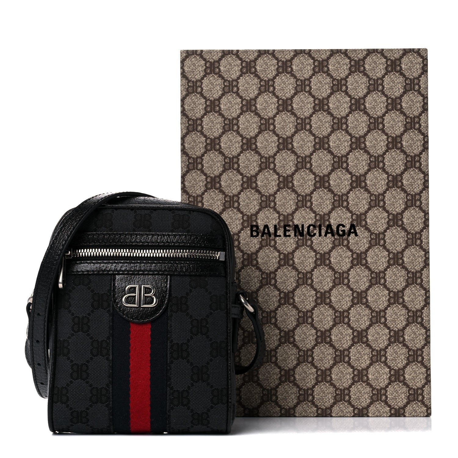 Gucci X BALENCIAGA BB Monogram Web Mini Ophidia Messenger Black 15 of 15