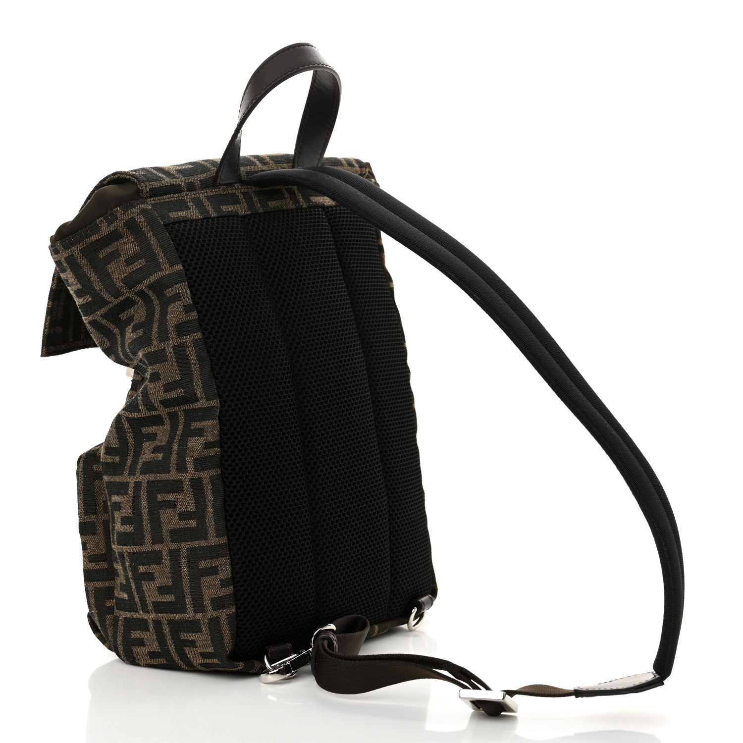 Fendi Recycled Fabric Jacquard Vitello Astro FF 1974 Small Fendiness Backpack Tobacco Moro Black 3 of 10