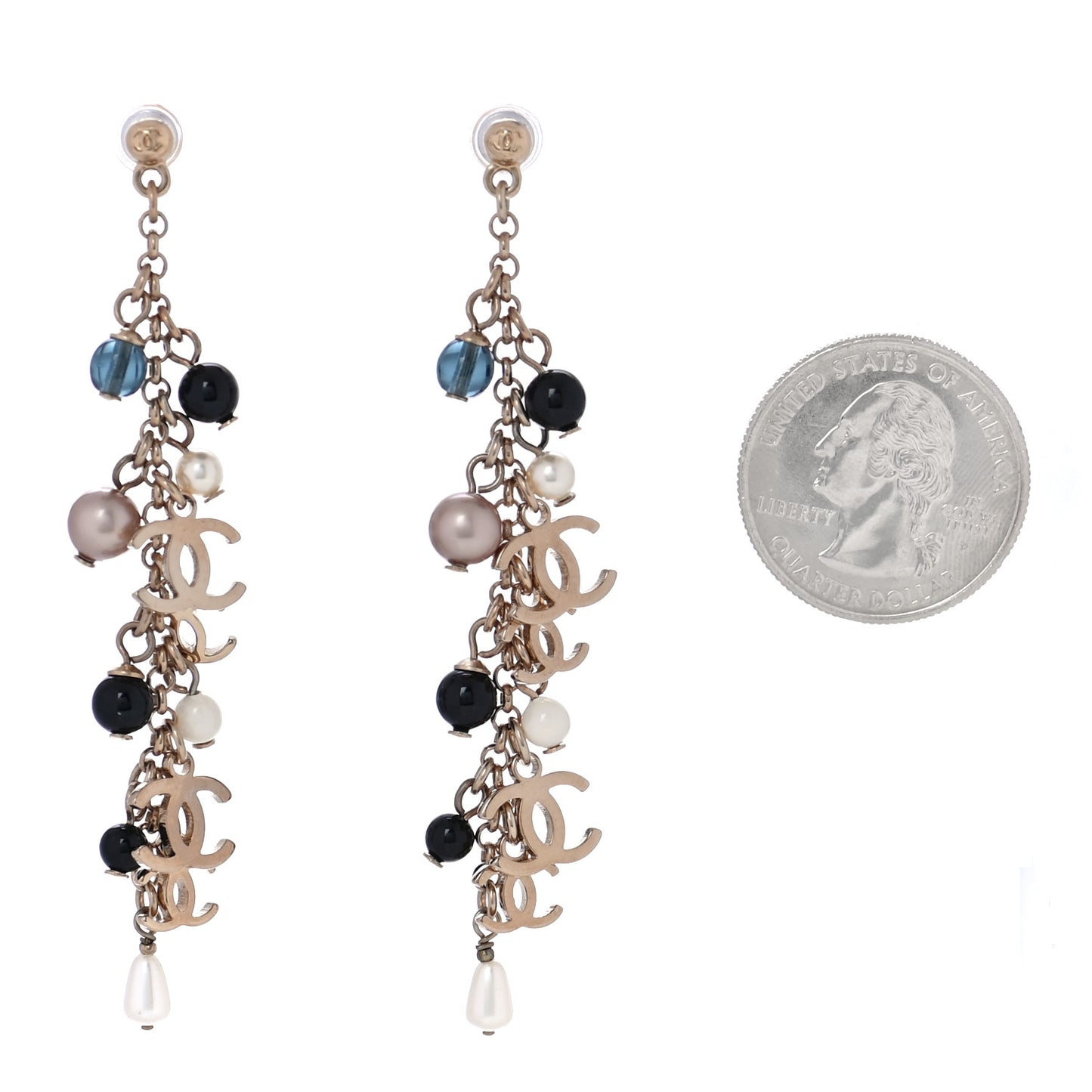 Pearl Chain CC Dangle Earrings