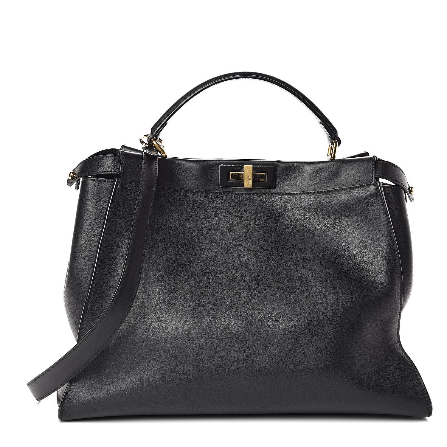 Fendi Vitello Seta Shiny Nappa Large Peekaboo Iconic Satchel Black 1 of 9