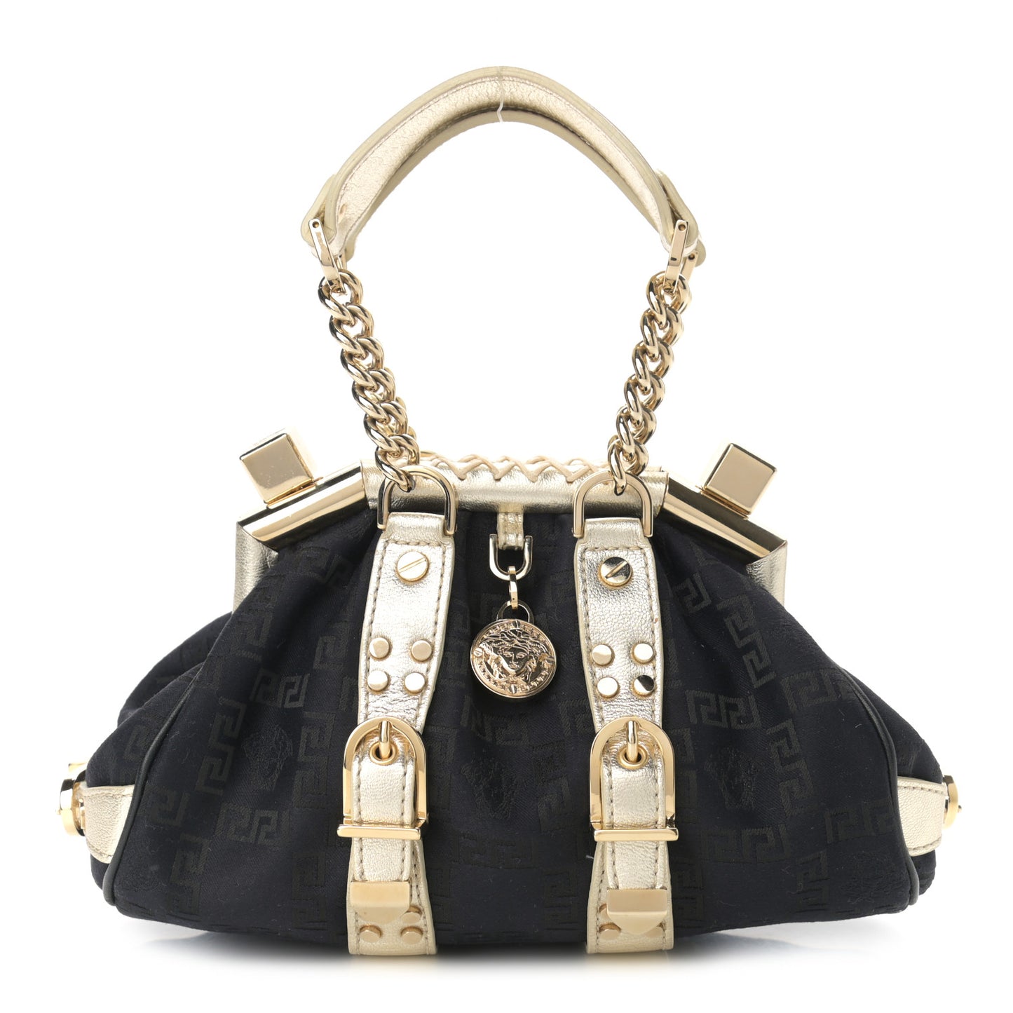 Calfskin Nylon Madonna Satchel Black Gold