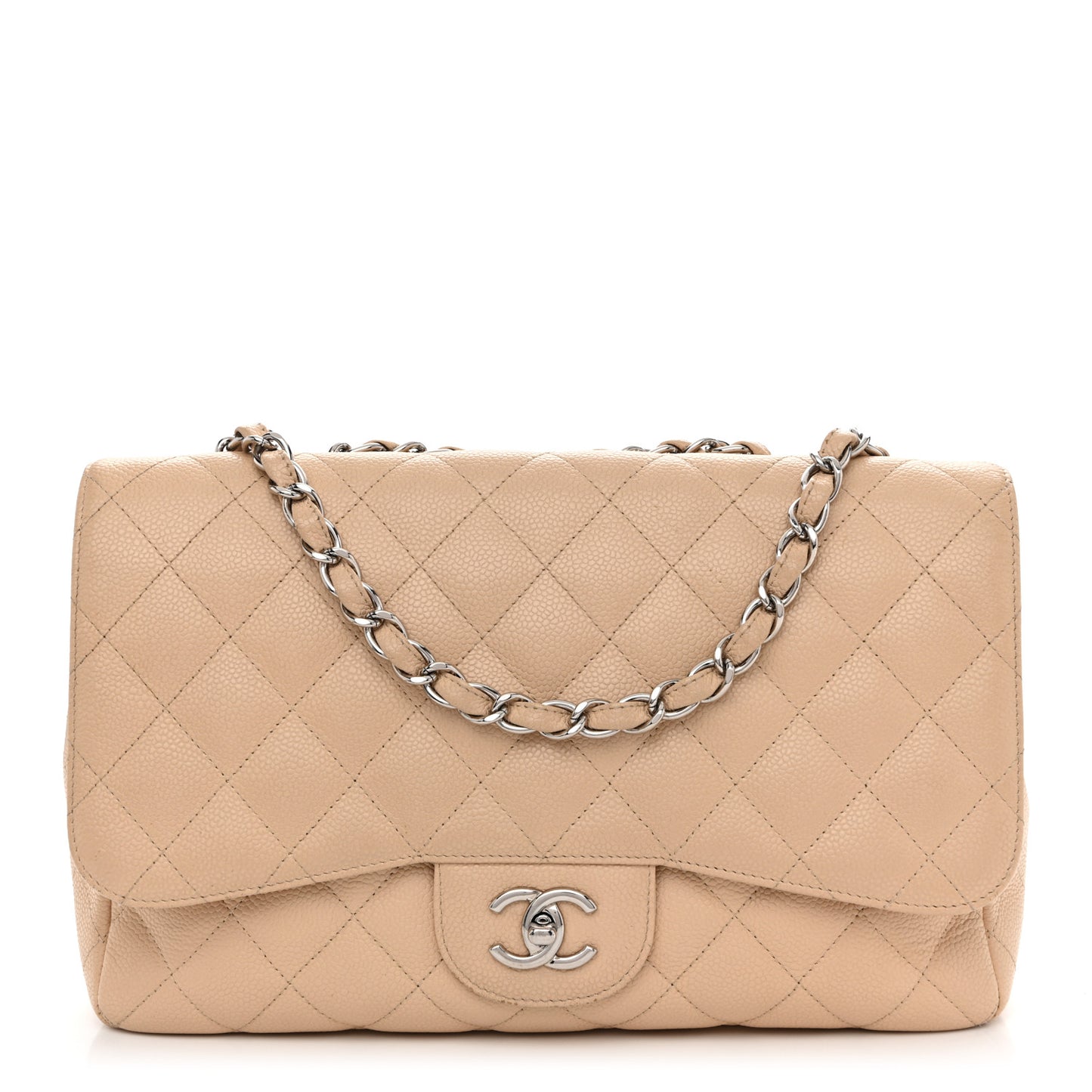 Caviar Quilted Jumbo Single Flap Beige Clair