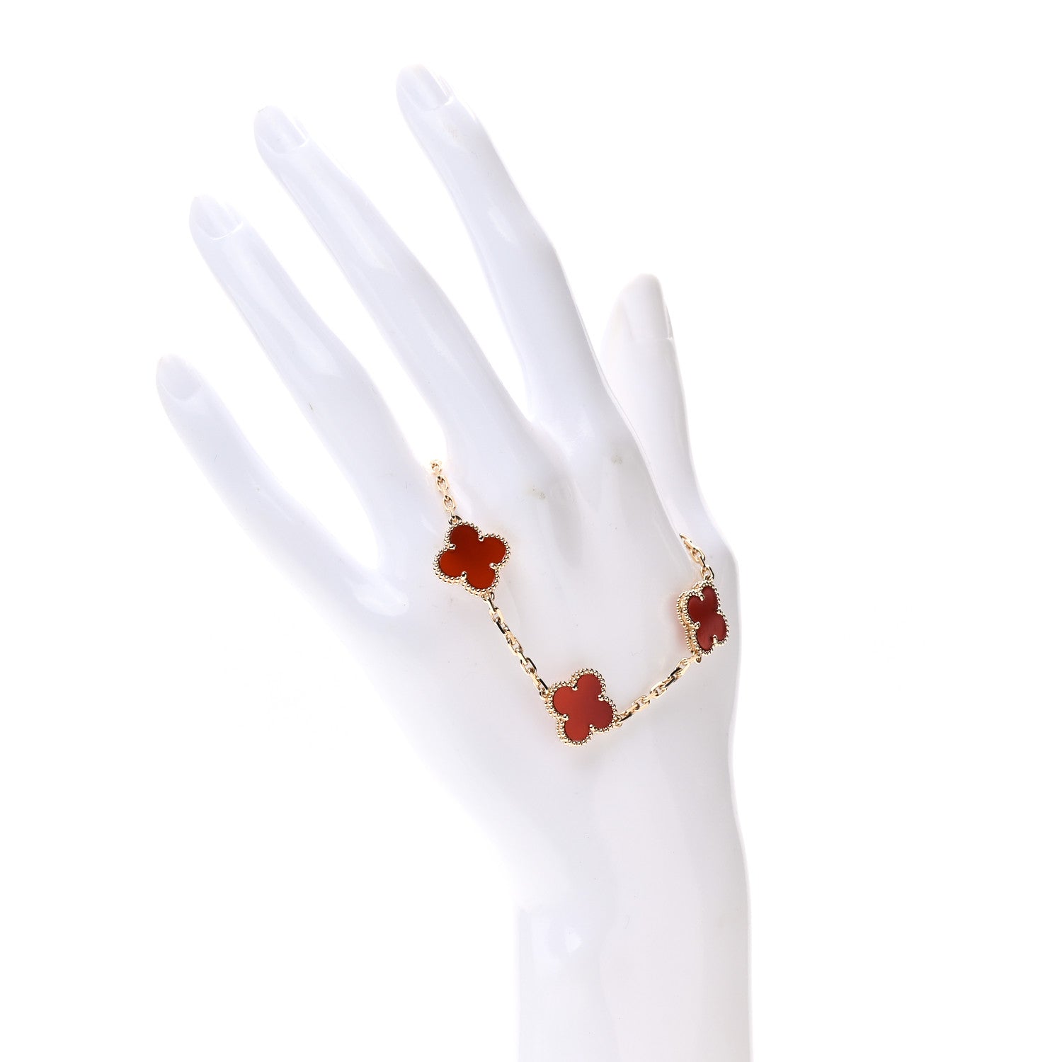 Van Cleef & Arpels 18K Yellow Gold Carnelian 5 Motifs Vintage Alhambra Bracelet 2 of 8