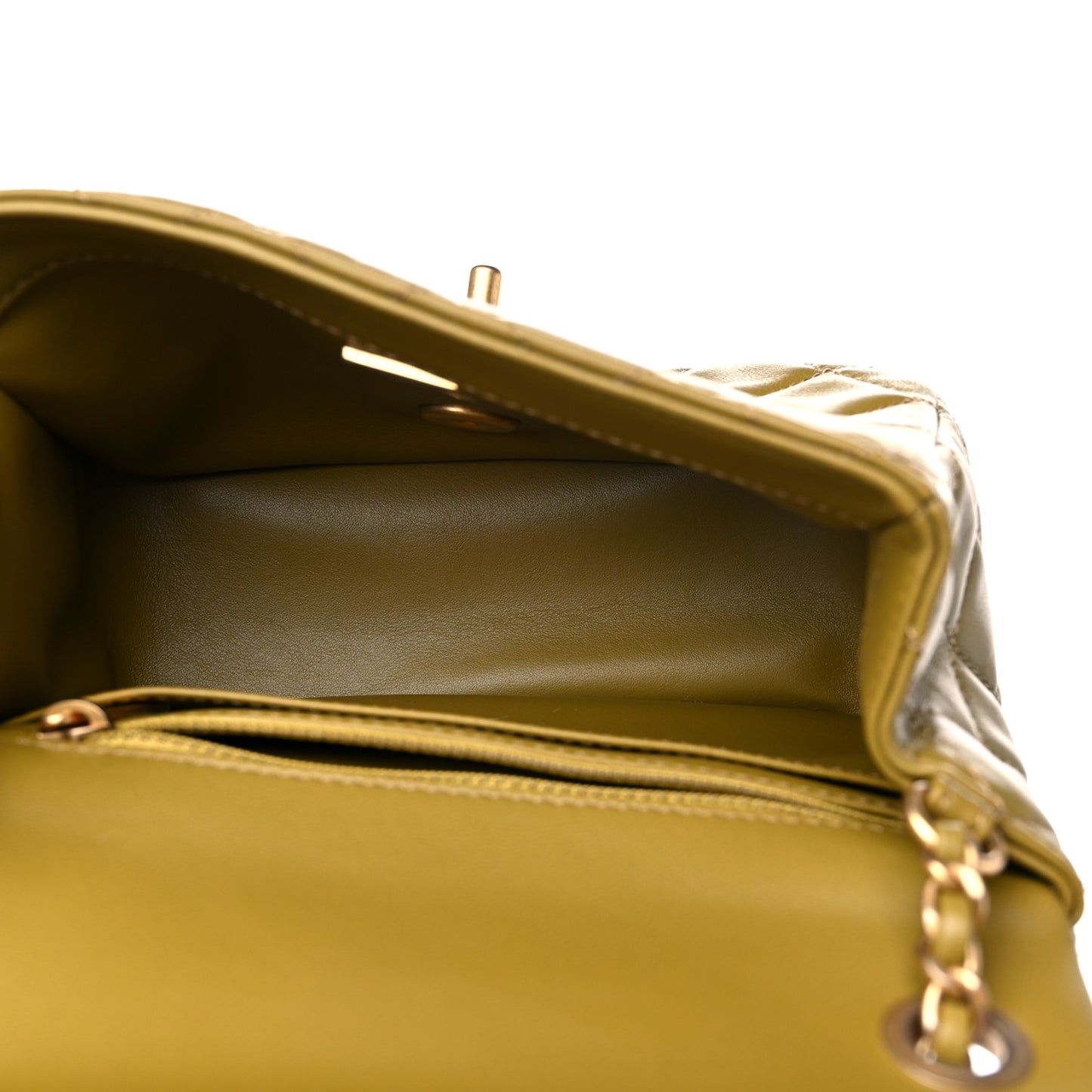 Lambskin Quilted Mini Pearl Crush Flap Green