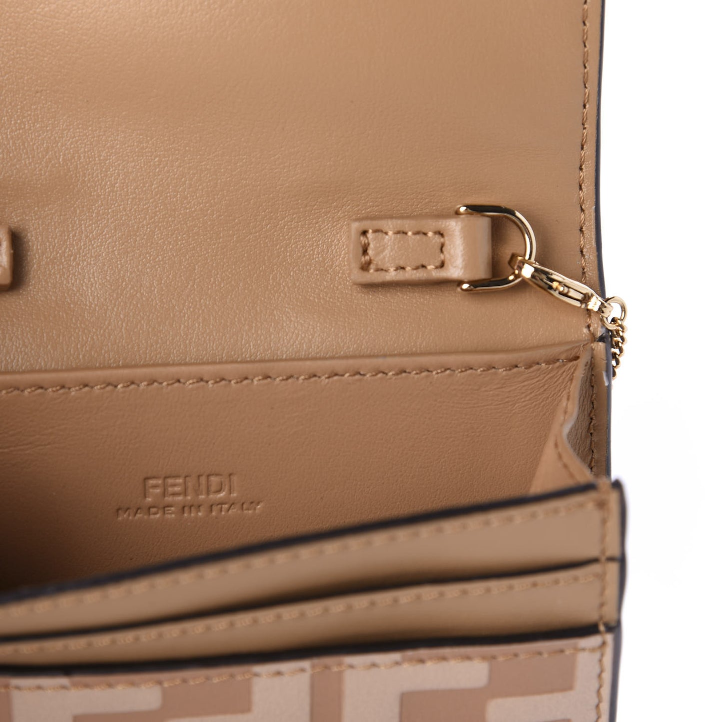 Vitello Termolagoon F is Fendi FF 1974 Embossed Geometric Flap Wallet On Chain Miele Scuro