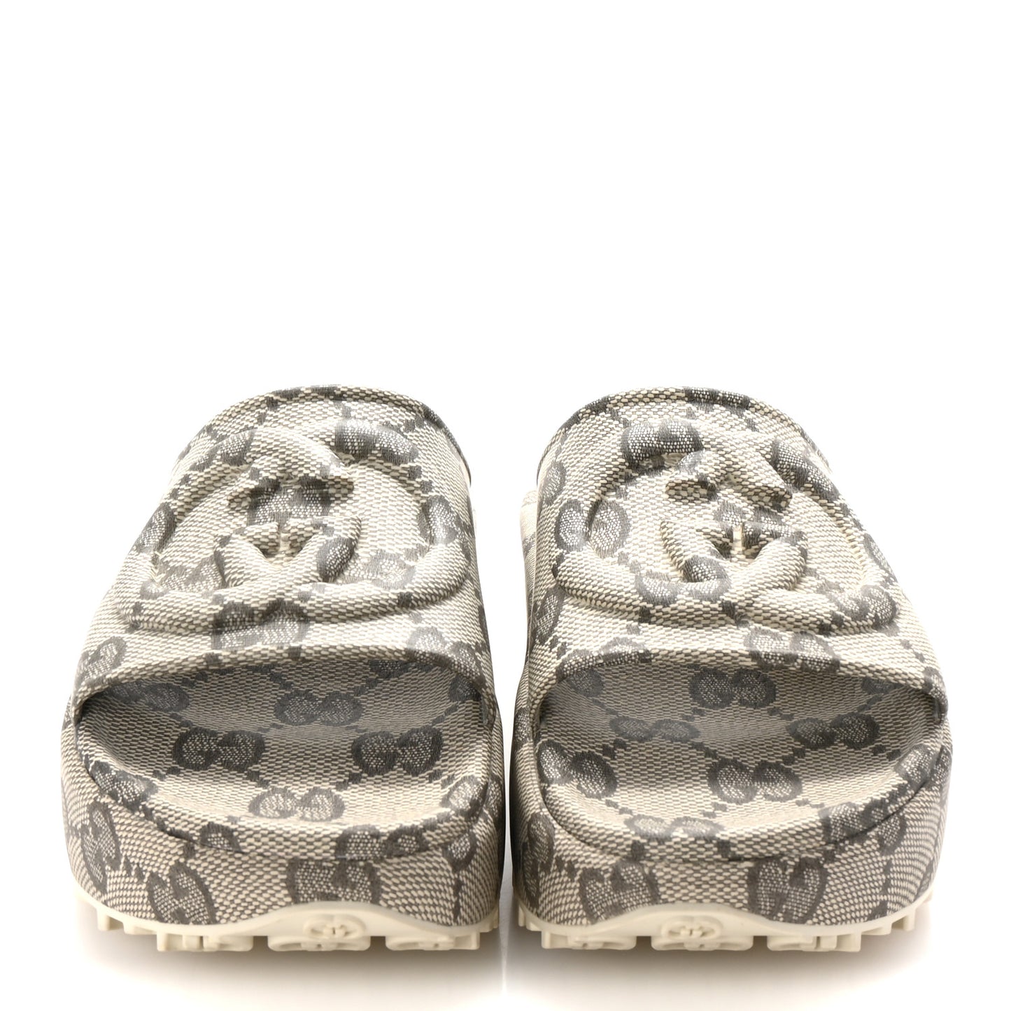 Cubic Rubber GG Monogram Womens Interlocking G Platform 42mm Slide Sandals 39 Beige Ebony