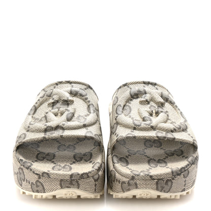 Gucci Cubic Rubber GG Monogram Womens Interlocking G Platform 42mm Slide Sandals 39 Beige Ebony 3 of 9