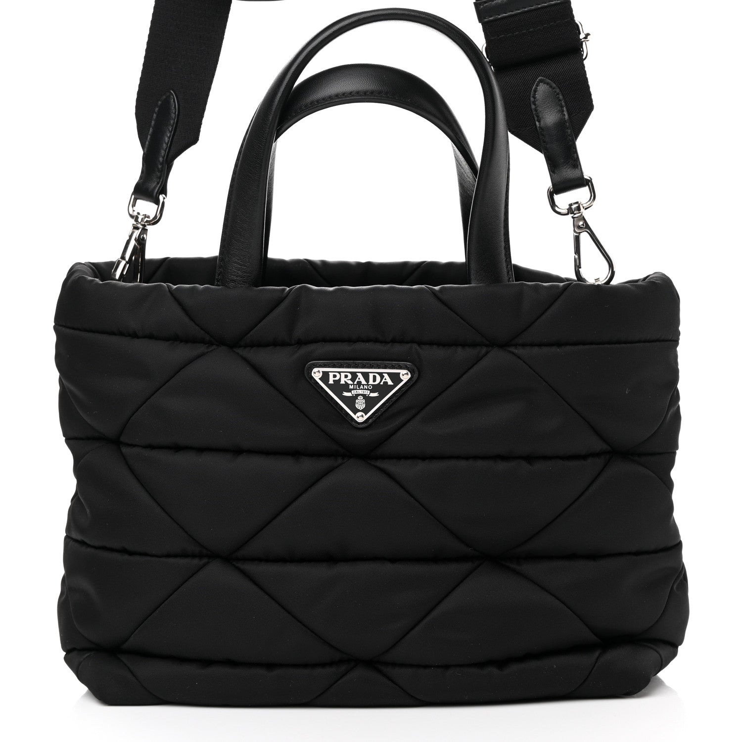 Prada Re-Nylon Nappa Triangle Quilted Padded Double Handled Zip Pocket Tote Black 6 of 8