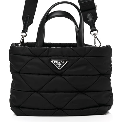 Prada Re-Nylon Nappa Triangle Quilted Padded Double Handled Zip Pocket Tote Black 6 of 8