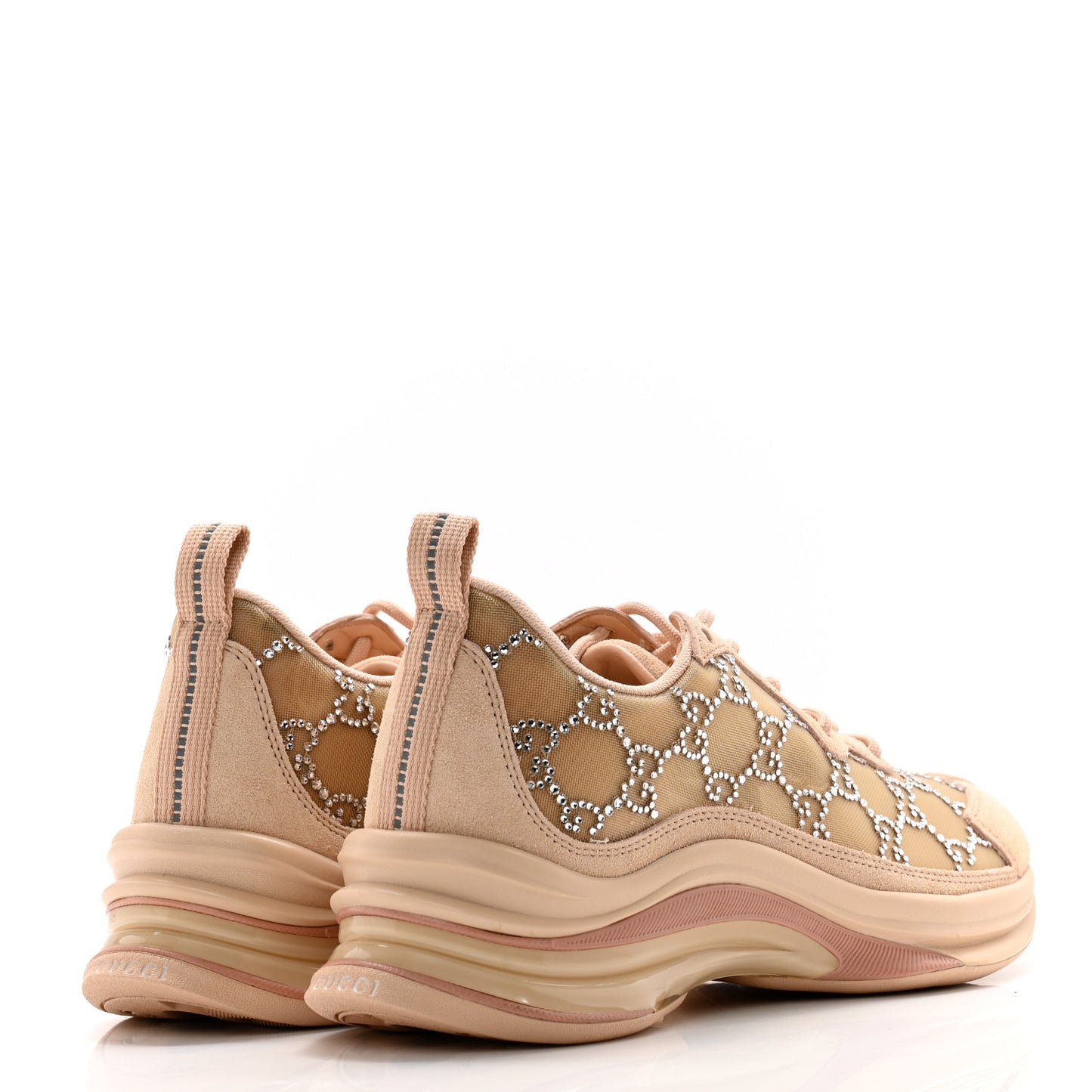 Tela Retino Mesh Crystal Suede GG Monogram Womens Gucci Run Sneakers 36 Light Powder Skin Rose Silver