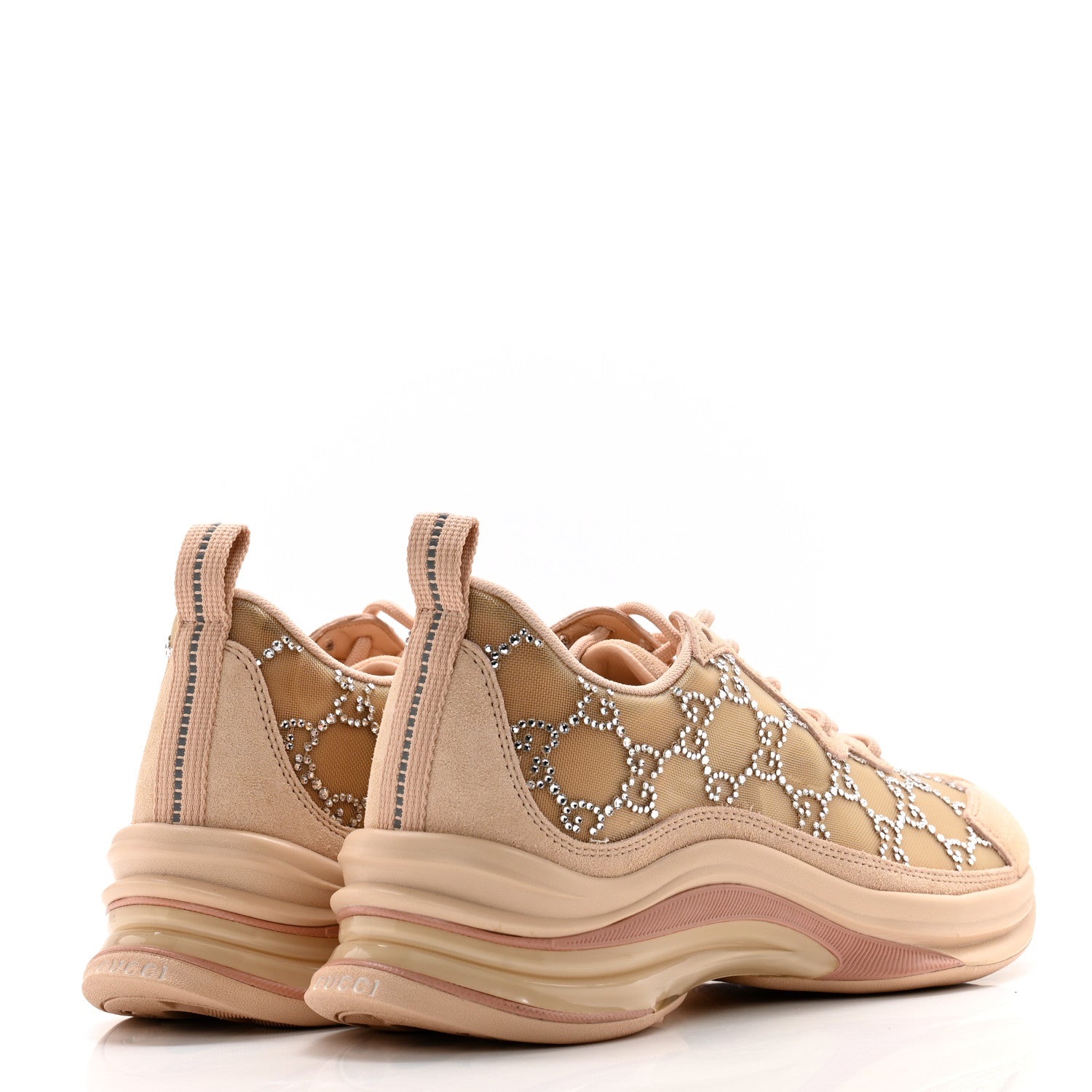 Gucci Tela Retino Mesh Crystal Suede GG Monogram Womens Gucci Run Sneakers 36 Light Powder Skin Rose Silver 4 of 11