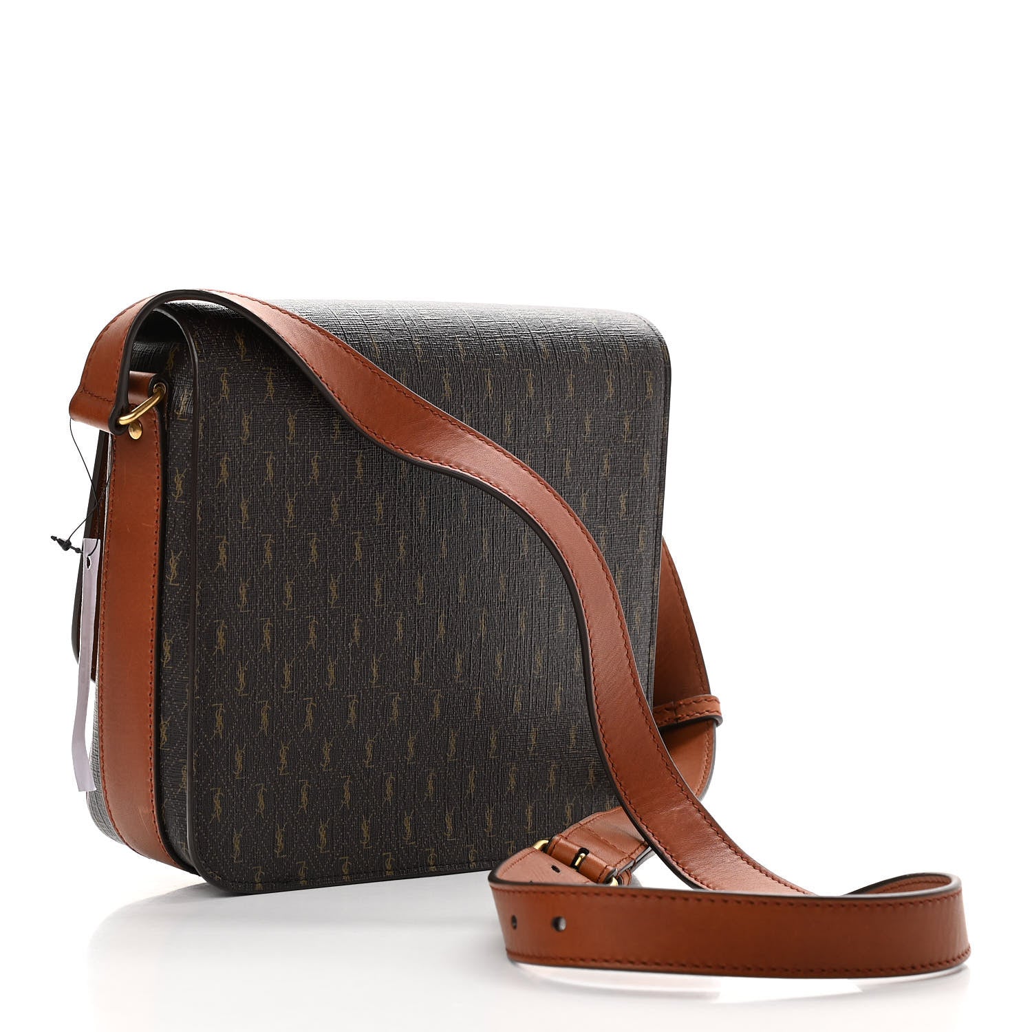 Saint Laurent Canvas Smooth Calfskin Le Monogramme Medium Buckle Satchel Chestnut 3 of 12