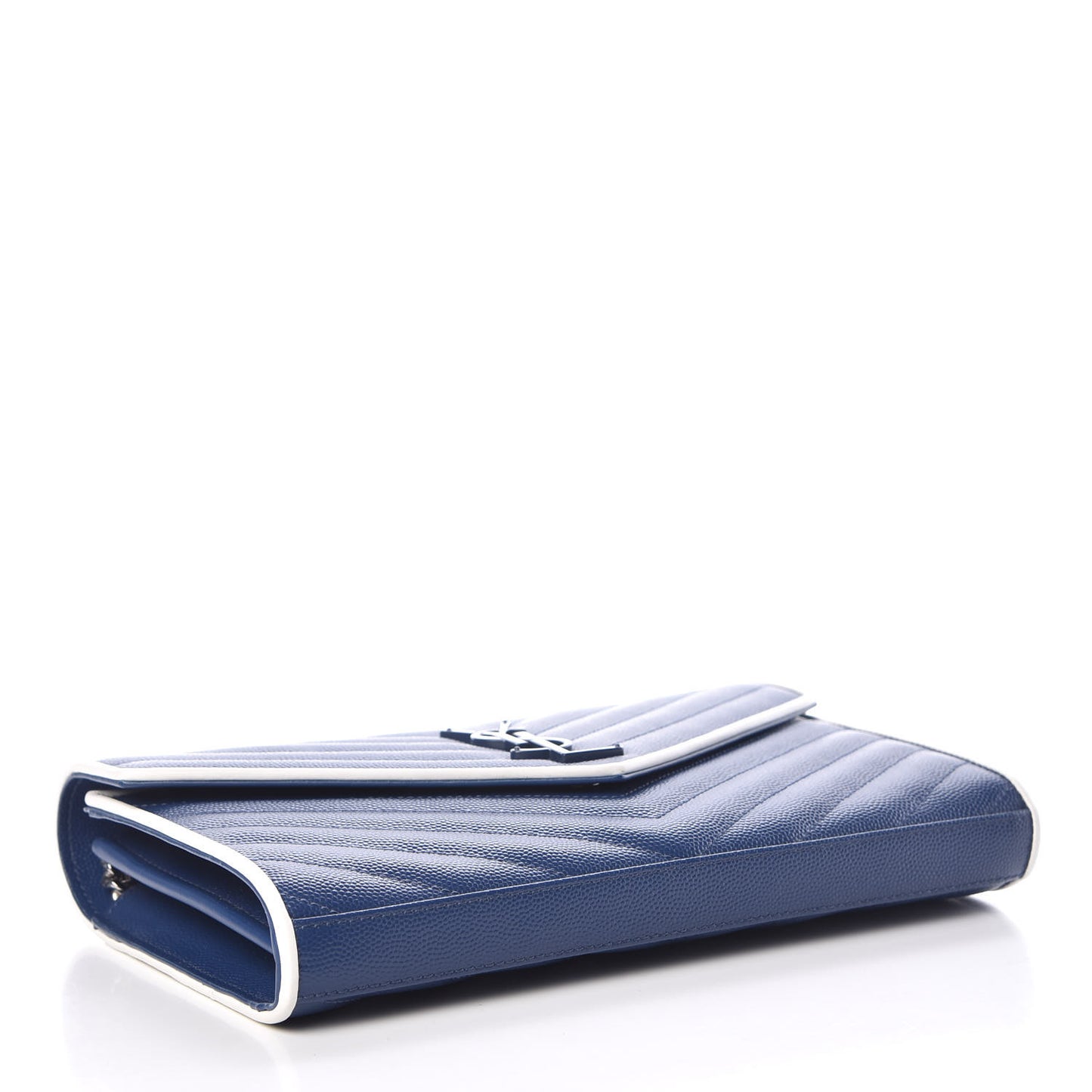 Grain De Poudre Matelasse Monogram Chain Wallet Denim Bianco Ottico
