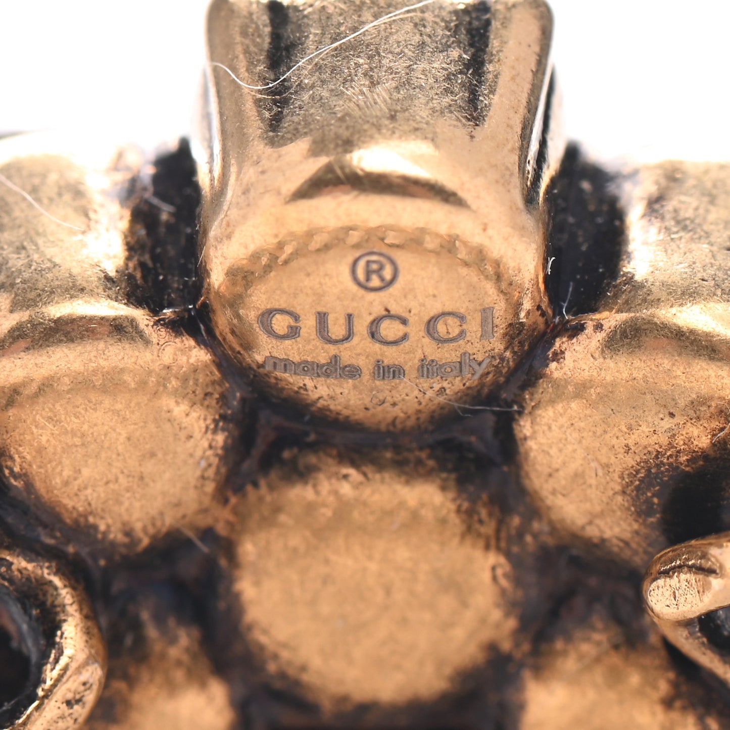 Metal Crystal Double G Ring M Aged Gold