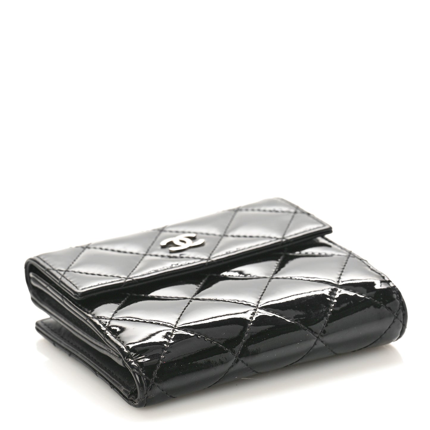 Patent Quilted Compact French Flap Wallet Black
