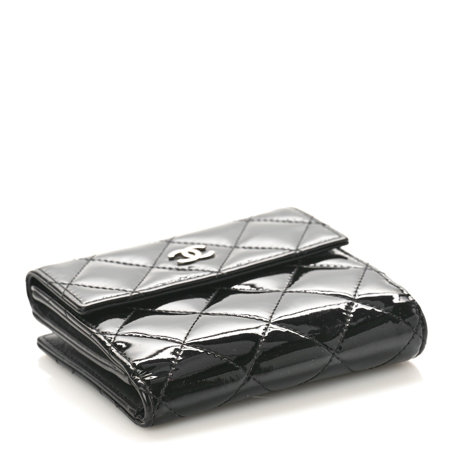 Chanel Patent Quilted Compact French Flap Wallet Black 4 of 10