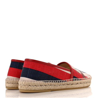 Gucci Canvas Sylvie Stripe Logo Womens Espadrilles 37.5 Mystic White Hibiscus Red Maritime 4 of 8