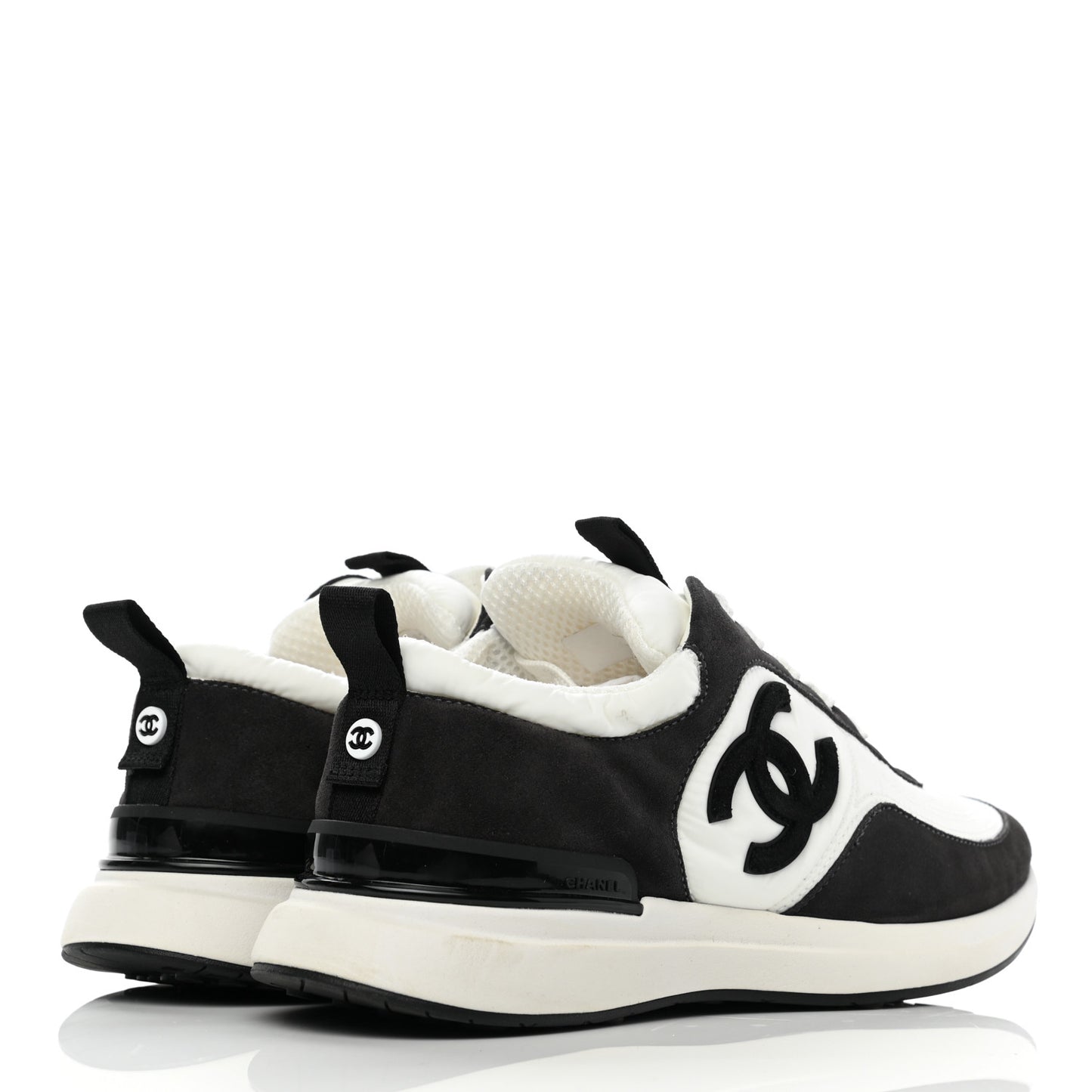 Nylon Suede Calfskin CC Sneakers 37 White Dark Grey