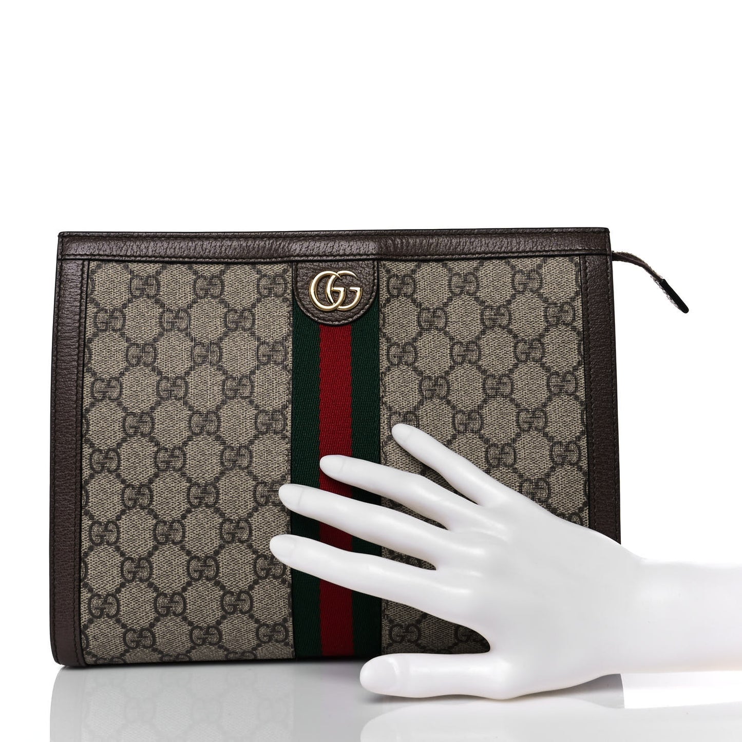 GG Supreme Monogram Web Ophidia Pouch Brown