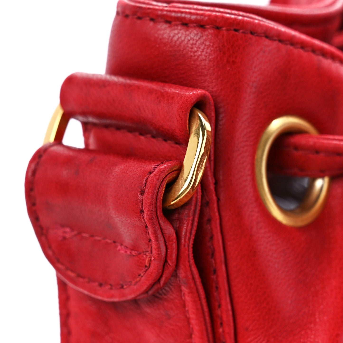 Lambskin CC Drawstring Bucket Bag Red