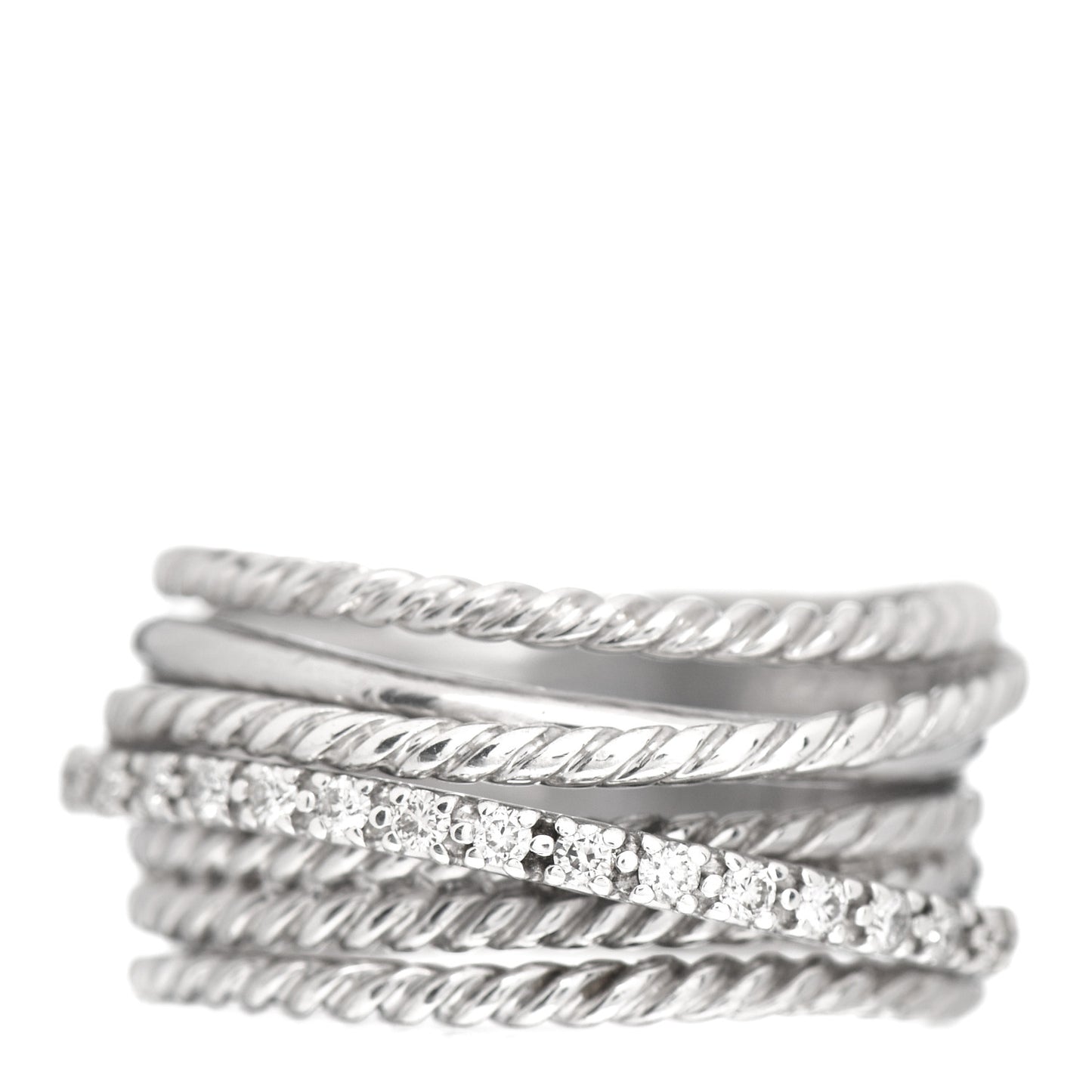 Sterling Silver Diamond 11mm Wide Crossover Cable Ring 54 6.75