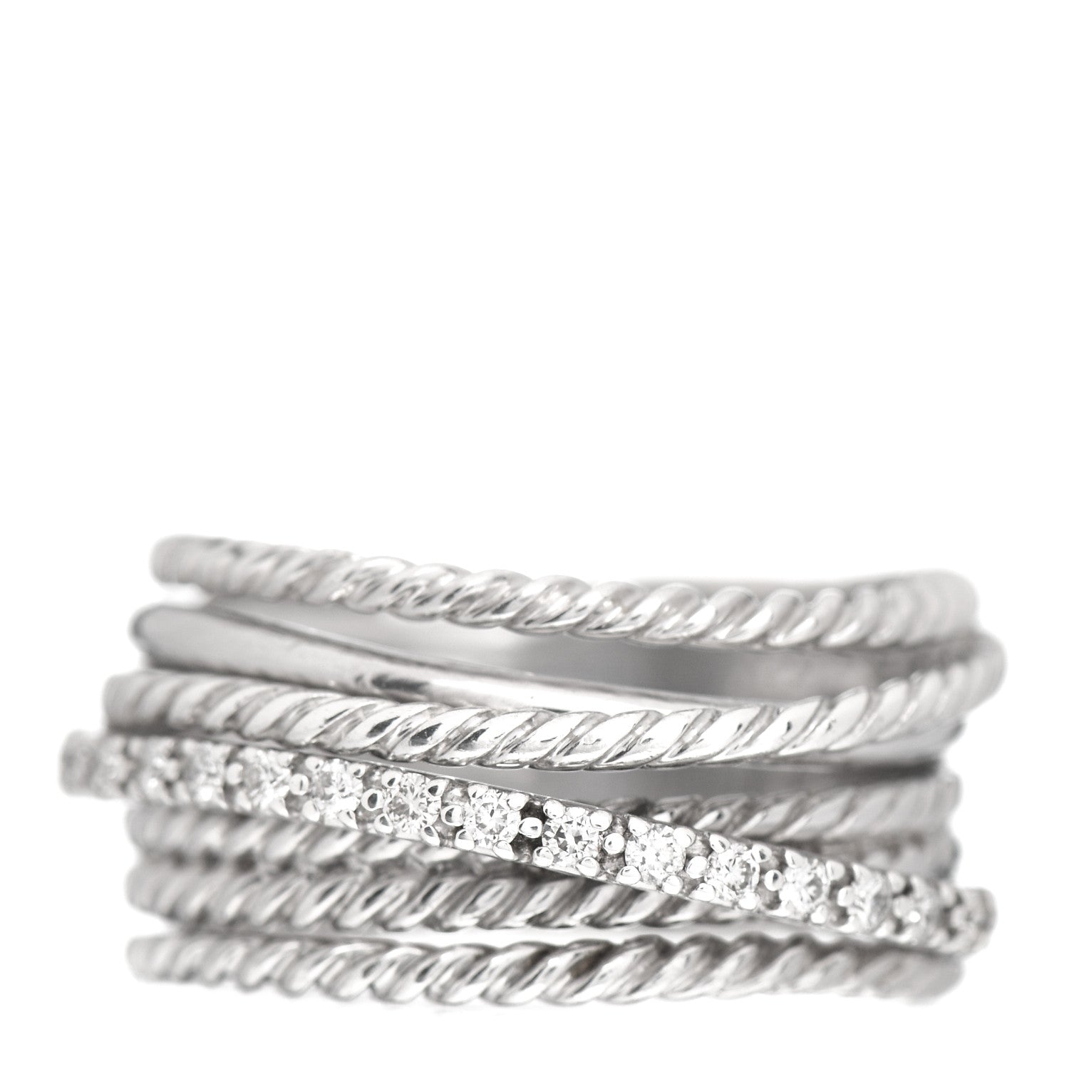 David Yurman Sterling Silver Diamond 11mm Wide Crossover Cable Ring 54 6.75 1 of 4