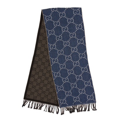 Gucci Wool Jacquard GG Monogram Scarf Navy Brown 2 of 3
