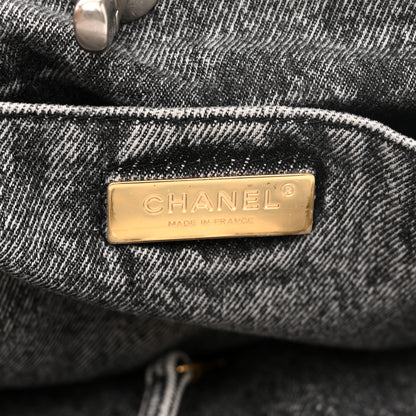 Chanel Washed Denim Quilted Chanel 19 East West Shopping Bag Black White 6 of 10
