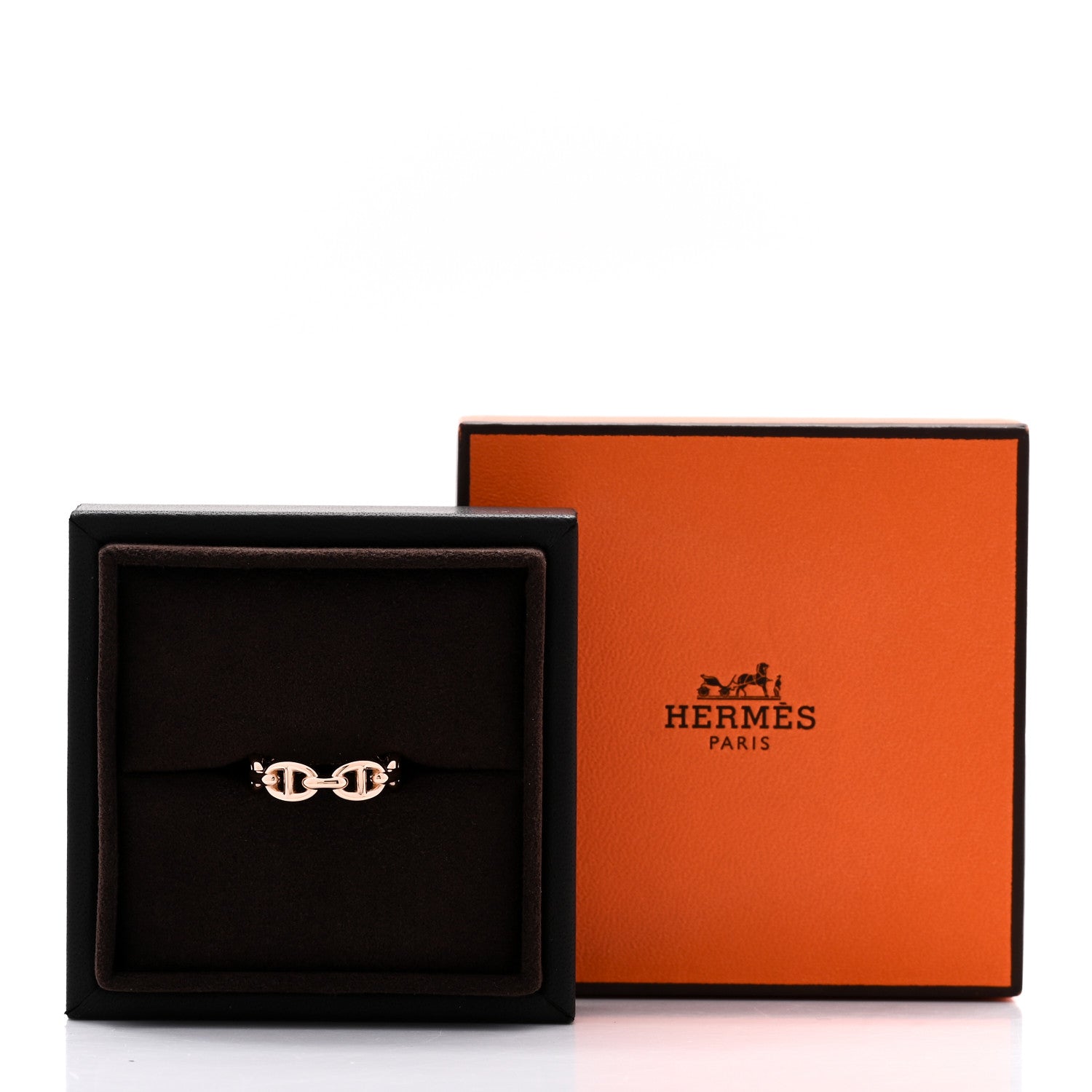 Hermes 18K Rose Gold PM Chaine d'Ancre Enchainee Ring 53 6.5